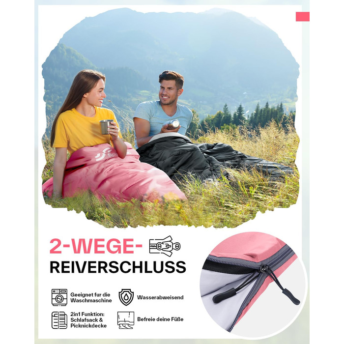 Сплячий мішок літній Sportneer 190x85 см: легкий, водонепроникний, для кемпінгу, походів, подорожей (рожевий)