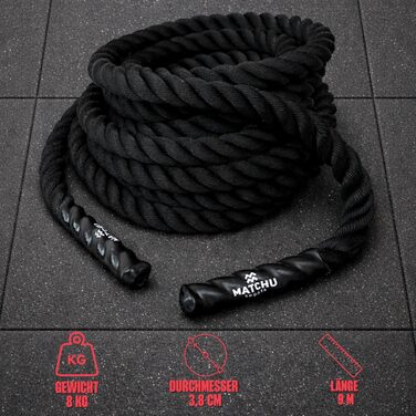 Битва-канат MATCHU - 9м, 38 мм, 8 кг - з екологічного поліестеру - для HIIT, кардіо та силових тренувань