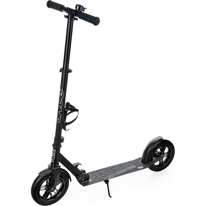 Скутер Raven Roller Cityroller Kickroller Snug AIR з повітряними колесами, дзвіночком та тримачем для пляшки (200 мм, Snug Black)