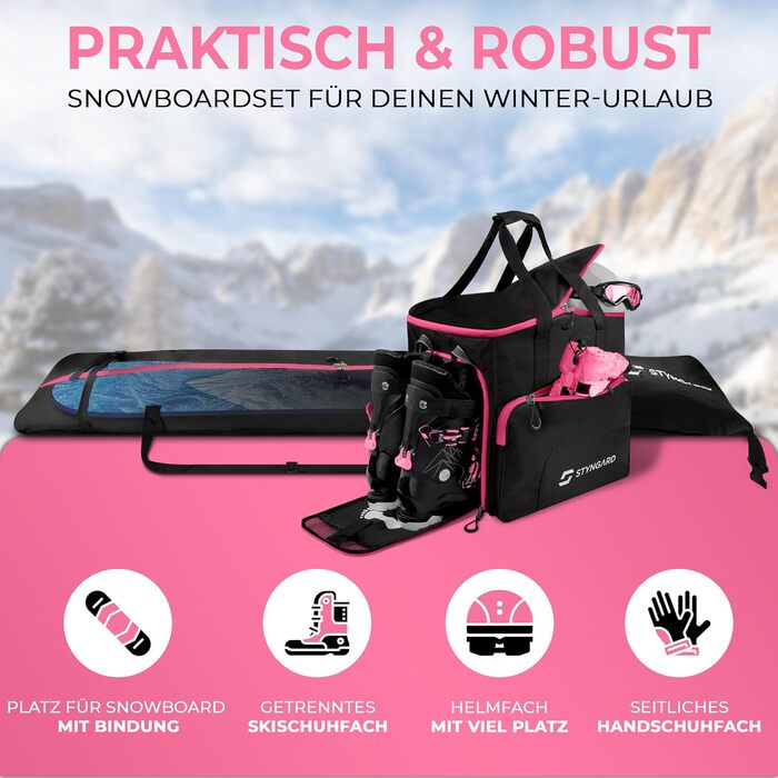 Чохол для сноуборду STYNGARD Calgary з сумкою для черевиків (140-190 см) - чорно-рожевий