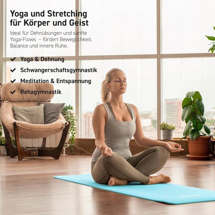 MSPORTS Килимок для гімнастики Преміум з ременем для перенесення + постер з вправами + Workout App | Екологічний, для фітнесу та йоги