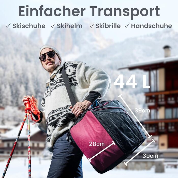 Сноуборд-сумка Otaro, регульована довжина 140–180 см, водонепроникна та з підкладкою. Також підходить для вейкборду, лиж. Для 2 пар лиж/сноуборду (червона). Сумка для сноуборду + чохол для черевиків