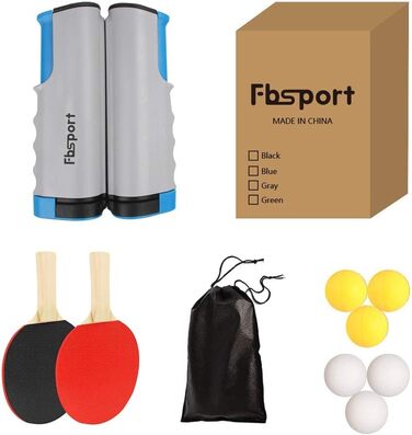 Набір для пінг-понгу FBSPORT: 2 ракетки, 6 м'ячів, сітка, сумка. Підходить для початківців та досвідчених гравців. Сірий колір
