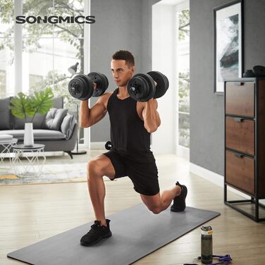 Регульований набір гантелей SONGMICS з пластику, 20 кг, 30 кг, з'єднувальна сталева штанга, комплект для фітнесу та тренувань