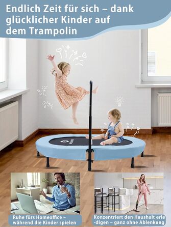 Батут овальний для дому 2 осіб, до 150 кг, синій з ручками - для дітей та дорослих, фітнес, розвиток м'язів