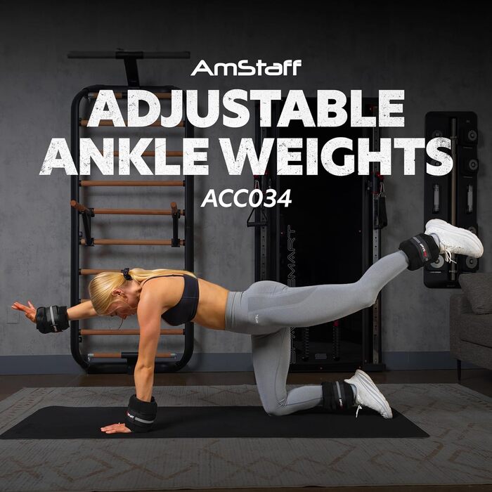 Регульовані обтяжувачі на щиколотки AmStaff Fitness для ніг, набір 2 шт. (10 фунтів/4.5 кг), чорні — для бігу, ходьби, силових тренувань та фітнесу