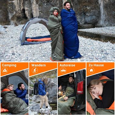 Сплячий мішок KingCamp Oasis для кемпінгу, 3-4 сезони, водовідштовхувальний, легкий, 220x75 см, для дітей та дорослих, можливість з'єднання, ідеальний для подорожей та активного відпочинку