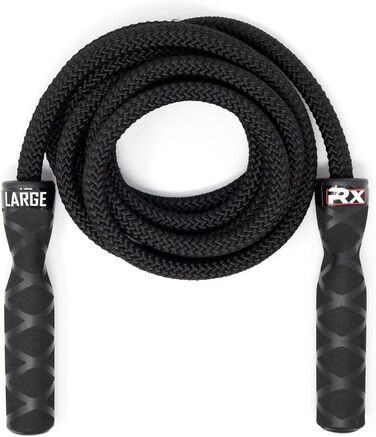 Стрибкове канатка Rx Smart Gear з неслизькими ергономічними ручками, важезним поліпропіленовим канатом для фітнесу та тренувань, кардіотренувань, WOD, швидке стрибкове канатка для чоловіків та жінок, чорний, великий
