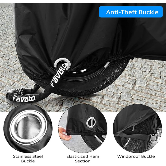 Захисний чохол для мотоцикла з поліестеру 190T, водонепроникний, UV-захист, 245x105x125 см