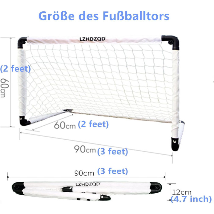 Дитячі складані ворота для футболу 60x45/90x60/115x80 см - ідеальний подарунок для гри в саду, в приміщенні або на вулиці. Білі ворота + м'яч для футболу