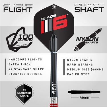 Професійний набір дартсів WINMAU Advance 500, вольфрамові, Softip, 22 г, червоні, з оперенням та стрижнями