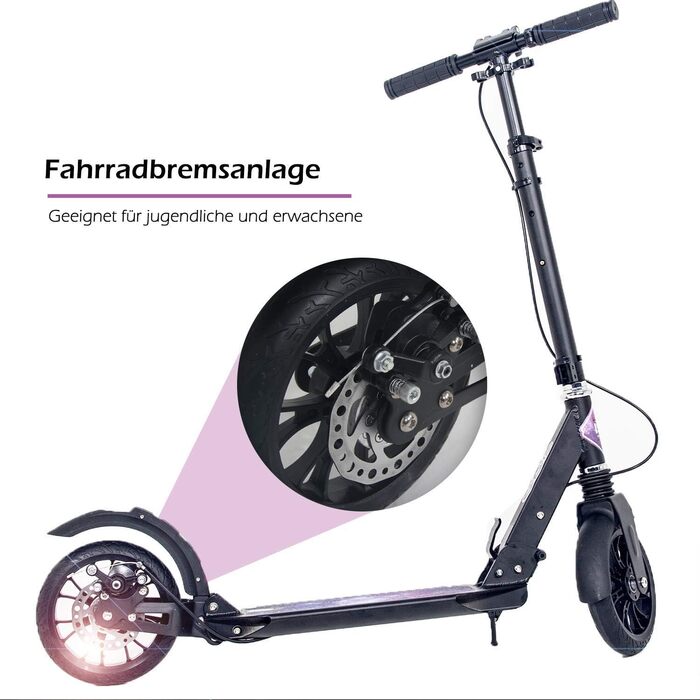 Скутер ISE Roller 200mm з великим колесом, подвійним гальмом та амортизацією. Розкладний міський скутер для дорослих та дітей, регульована висота до 100 кг, з ремінним ременем та ручним гальмом (дизайн 'Зоряне небо')