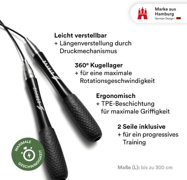 STRYVE Speed Rope – швидкісна скакалка з ергономічною антиковзною ручкою та регульованою довжиною, преміум бренд