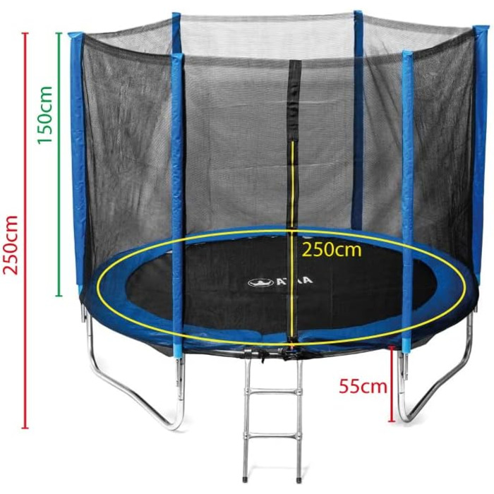 Батут для дітей 250 см з сіткою безпеки, блакитний – ідеальний для активного відпочинку на вулиці