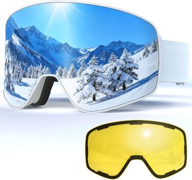 Скі-маска VCOROS з змінним склом, унісекс, захист від УФ, проти запотівання, срібно-білий колір + лінза (VLT13%)