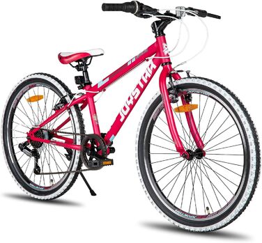JOYSTAR Lubbock 20/24 дюймове дитяче гірське велосипед для хлопчиків та дівчаток 7-12 років (білий борт, 1/7 швидкостей, червоний, 24 дюйми)