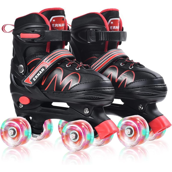 Дитячі ролики ERNAN з регулюванням, світлодіодні, для дівчаток та хлопчиків, підходять для початківців, 4 розміри, RED S