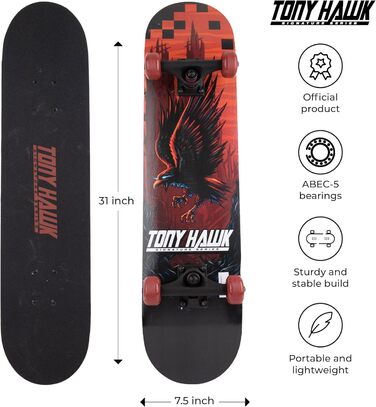Скейтборд Tony Hawk 78.7 см Signature Series 1 - Професійний, 9-шарове аhornяне дек, з про-траками та повним гріптейпом для будь-якого рівня