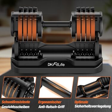 Набір регульованих гантелей DH FitLife 10 в 1 (12кг x 2), розбірні гантелі з 10 рівнями ваги від 2,5 до 12 кг