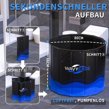 Портативна складана ванна для дорослих (80x66 см) - для відпочинку, душу, SPA, крижаного душу для спортсменів (чорний)