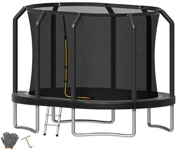 Батут Devoko Outdoor для дітей та дорослих, великий овальний, 305x214 см, з сіткою безпеки та міцним металевим каркасом