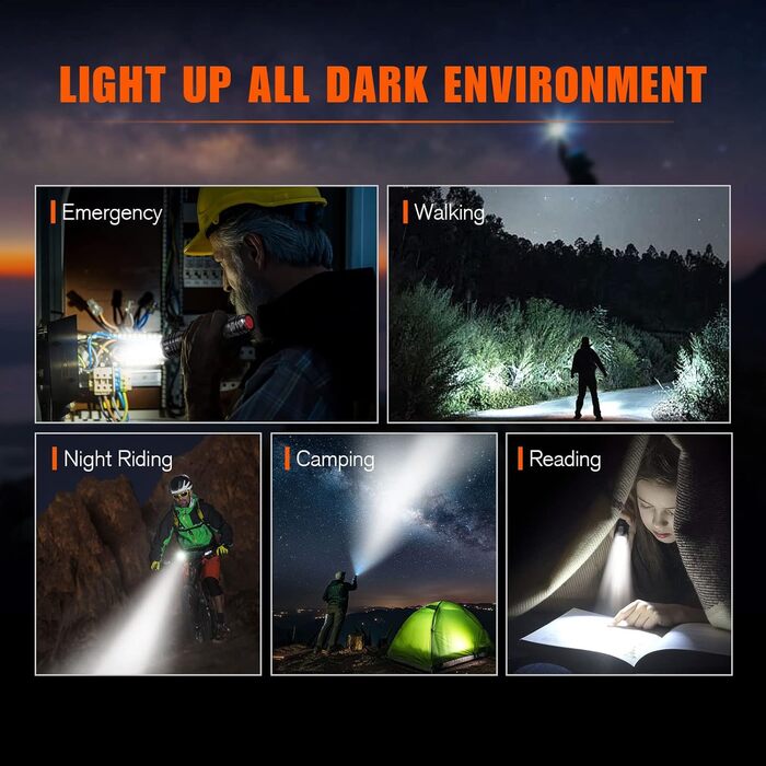 LED ліхтарик GEARLITE 4000 Lumen, 2 шт., водонепроникний, з зумом, для кемпінгу, туризму, екстрених ситуацій