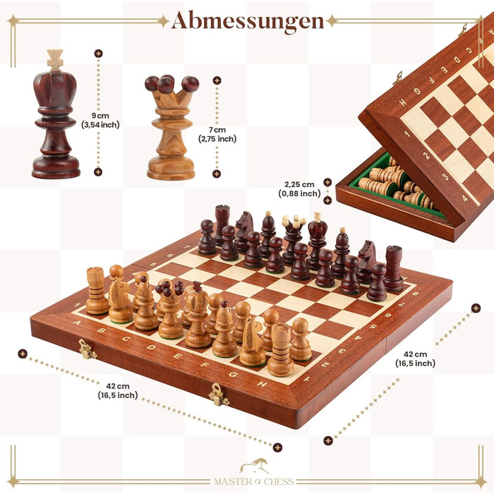 Шаховий набір Intarsien Pearl XL з вишневого дерева | Master of Chess | Шахи 42 см | Класичні шахи для дітей та дорослих - шахове поле та фігури з вишні XL