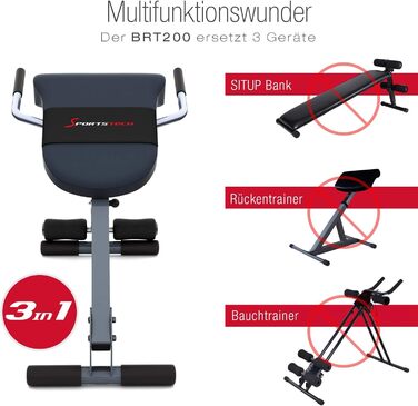 Складана та регульована лава для тренувань Sportstech 3в1 (BRT200) – для пресу, спини та ніг | До 130 кг | Сірий колір