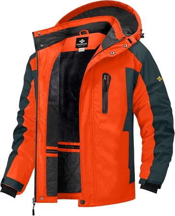 Чоловіча зимова куртка GEMYSE з капюшоном, вітро- та водонепроникна, з флісовою підкладкою для активного відпочинку (M, Помаранчевий/Сірий 08)