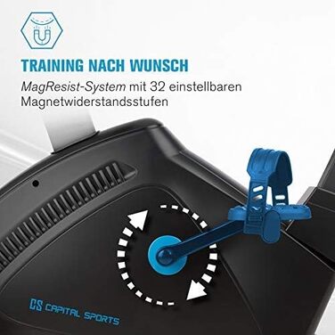 Велотренажер Capital Sports Evo Track Plus, магнітний, Bluetooth, 32 рівні, пульсометр, тримач для планшета, чорний