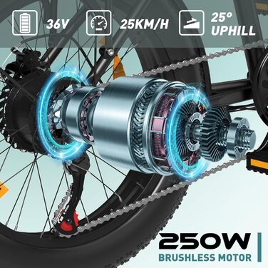 Електровелосипед COLORWAY BK10 для дорослих, 20x4.0 дюймів, складаний міський e-bike з мотором 250W, акумулятором 36V 12Ah, педальною підтримкою, 2 режимами їзди, подвійними дисковими гальмами, чорний