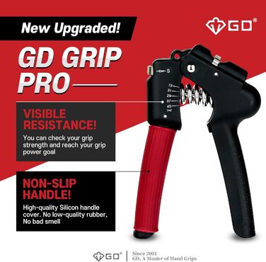 Ручний еспандер GD GRIP, регульований, чорний/червоний, для тренування пальців