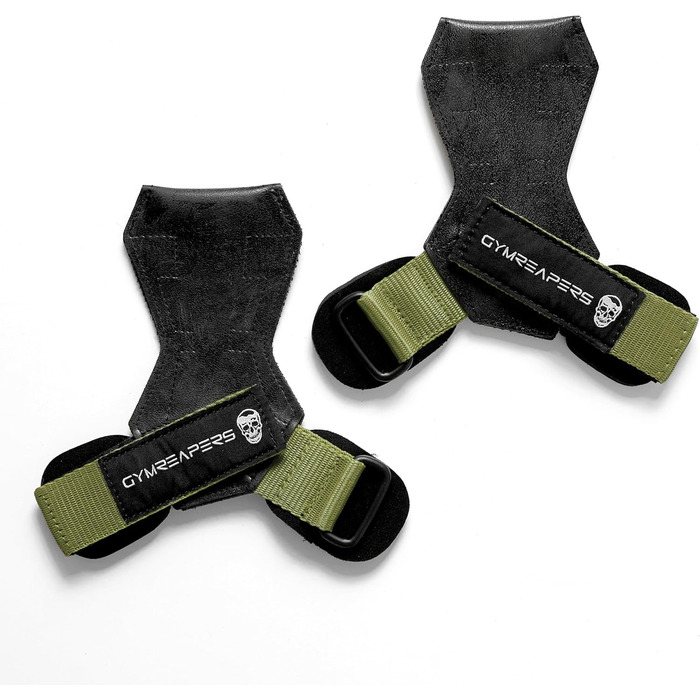 Набори важезних руків'їв Gymreapers для важкої атлетики, пауерліфтингу, тяги, підтягувань (пара) з неопреновими накладками, підтримкою для зап'ястя та гумовими рукавичками/ремнями (Ranger Green, M)