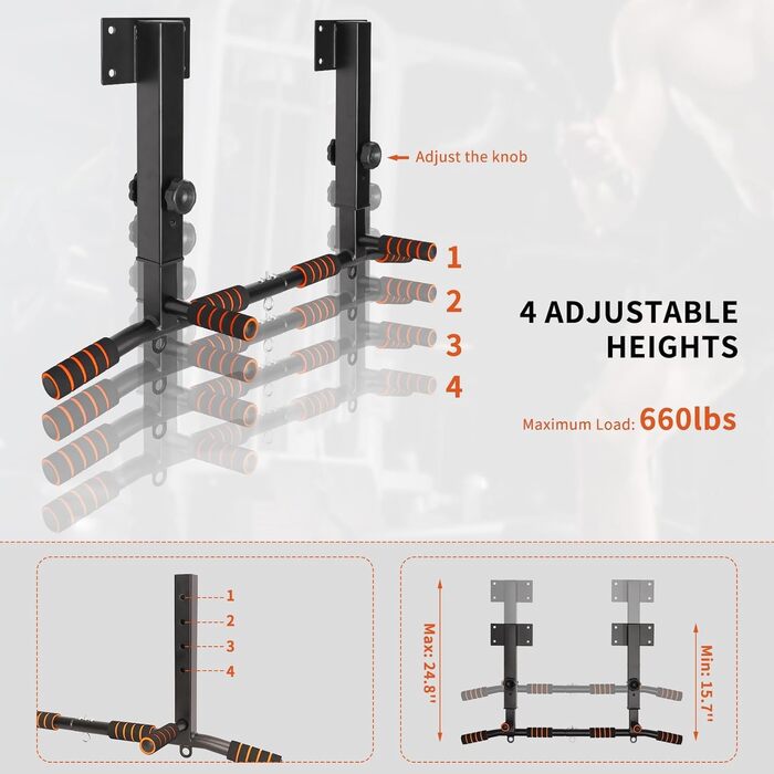 Стійка для підтягувань QZWGZ Bar Mount Heavy Duty - до 200 кг, регулювання висоти, нековзні ручки, для дому та спортзалу