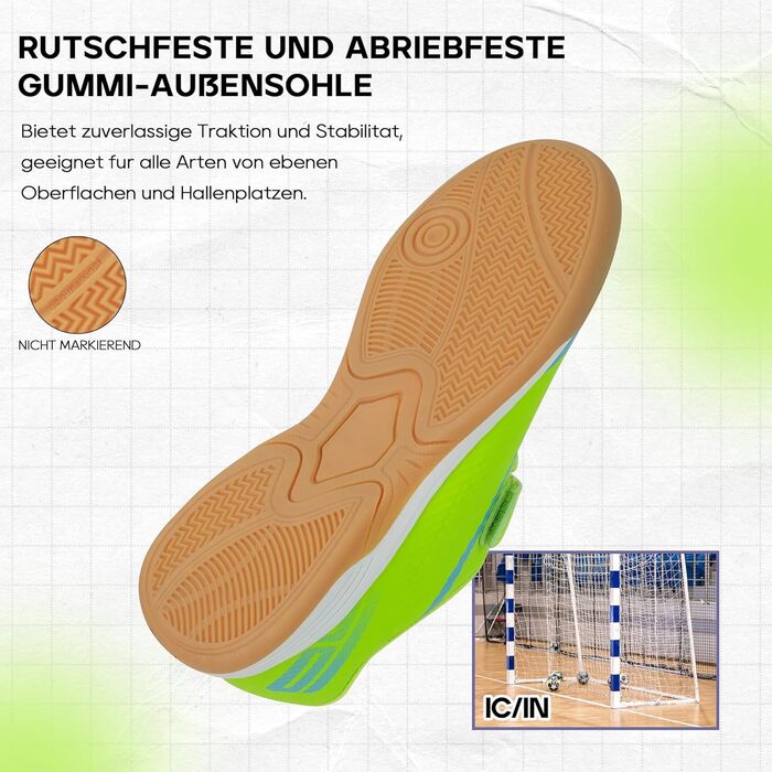 Дитячі футзальні бутси JABASIC для хлопчиків та дівчаток - Indoor 37 EU, колір: лайм