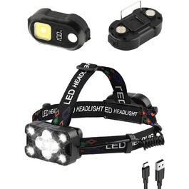 LED налобний ліхтар Stirnlampe 2025 з регулюванням яскравості, датчиком, 8 режимів (червоне світло, аварійне), 225° регулювання. Для кемпінгу, риболовлі, ремонту, надзвичайних ситуацій. Чорний