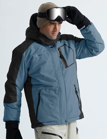 Чоловіча водонепроникна лижна куртка GEMYSE з флісовою підкладкою, вітрозахисна, зимова куртка з капюшоном (S, чорний/сірий)