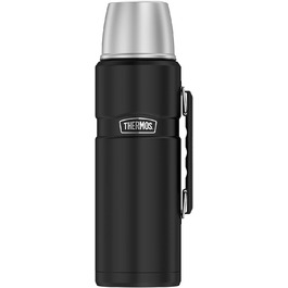 Термос із нержавіючої сталі Thermos King 1,2 л, чорний матовий, з чашкою, 12 годин гаряче / 24 години холодне, BPA free, придатний для миття в посудомийці, з ручкою