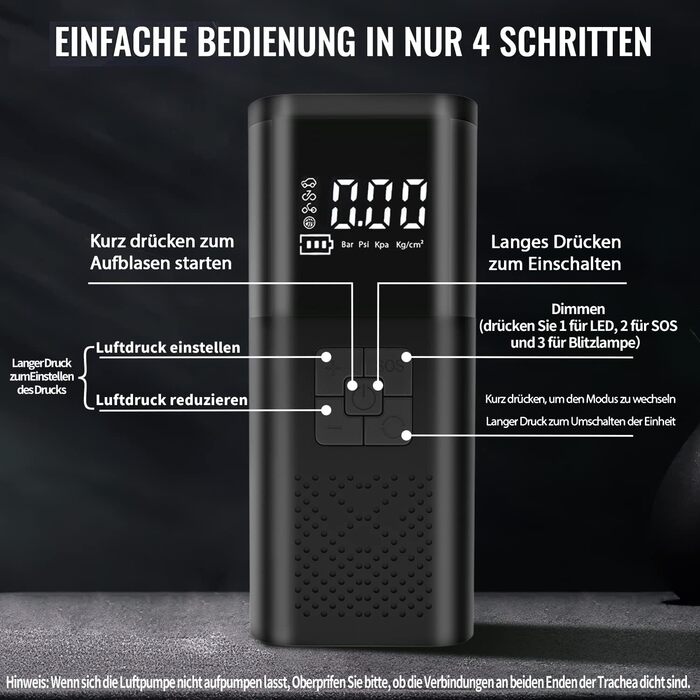 Електричний портативний компресор-насос 150PSI, 6000mAh, цифровий дисплей, LED, для авто, велосипедів, м'ячів, мотоциклів, Powerbank