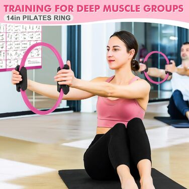 Pilates Ring Set Goocrun: кільце для пілатесу, еспандер, м'яч та слайдери для домашніх тренувань. Рожевий колір.