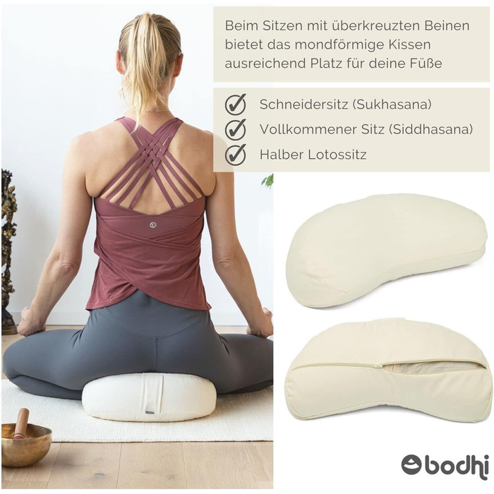 Медитаційна подушка-півмісяць Bodhi Yogi MOND ECO, чорна, 100% органічна бавовна, наповнювач гречане лушпиння, для йоги та медитації
