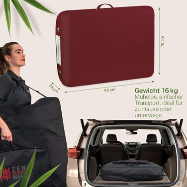 Zen – Мобільний масажний стіл Zen з круглими кутами, складний та з регулюванням висоти – масажний стіл з цільного дерева для активних стилів масажу. Масажний стіл з підголовником, підлокітниками та кишенею