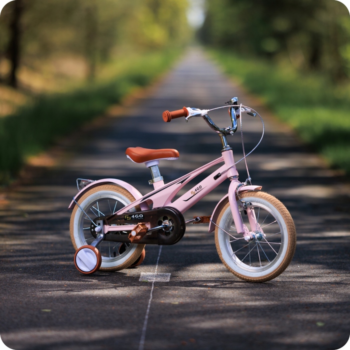 Дитячий велосипед 16 дюймів з бічними колесами та кошиком, рожевий