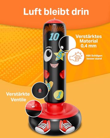 AVENTERA® Боксерський мішок для дітей 3-12 років (160см, навчальний ефект) - 4-в-1 комплект - для тренувань, розвитку рухливості та моторики - перевірена якість