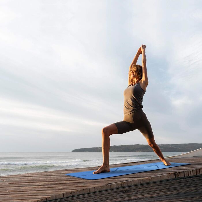 Йога-мат Yoga World Alignment, нековзкий TPE, екологічний, товстий, для пілатесу та домашніх тренувань, розмір 182,9x66 см, синій