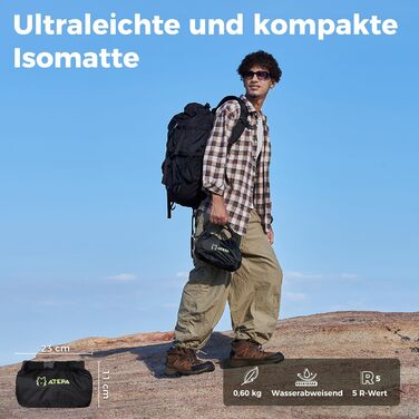 ATEPA ThermAir Ultraleichte Isomatte: Каремат для кемпінгу та хайкінгу, 6 R-value, 9 см, 183x64 см (Сірий)