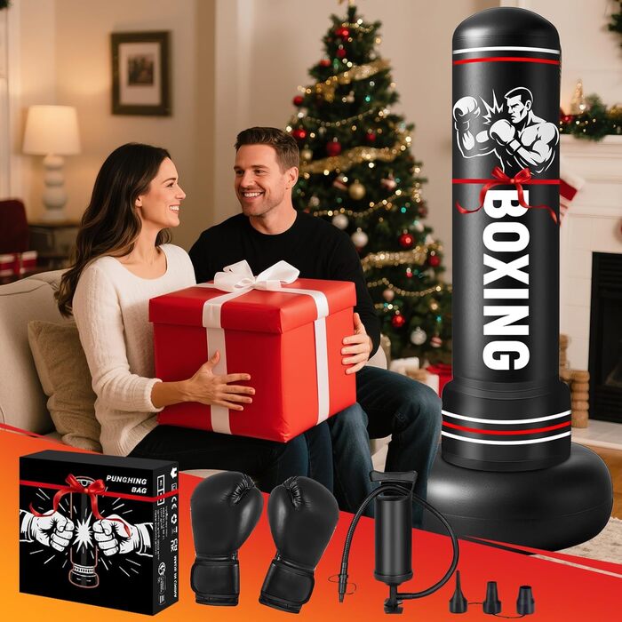 Надувний боксерський мішок Qoosea 190 см з рукавичками для дорослих та підлітків. Ідеально для карате, кікбоксингу, Taekwondo, MMA