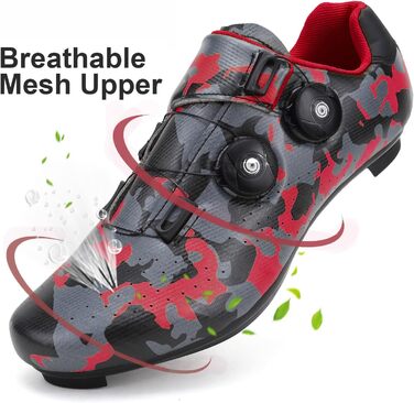 Чоловічі велотуфлі для MTB та шосейної їзди, кросівки, дихаючі, для занять у приміщенні та на вулиці, сумісні з SPD/SPD-SL, 42 EU, камуфляжний малюнок, червоний колір