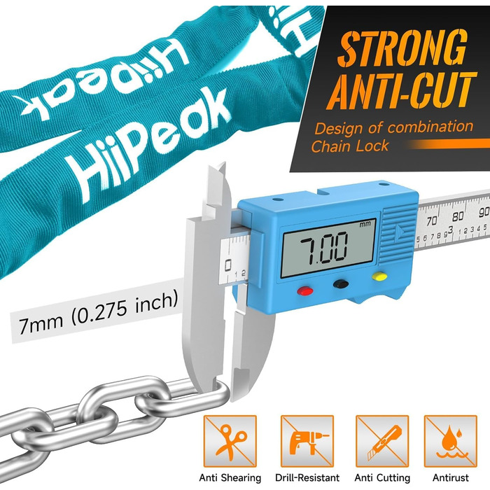 Надійне велозамок HiiPeak з 5-значним кодом, 94 см, 7 мм, для велосипеда, мотоцикла, грилю (блакитний)