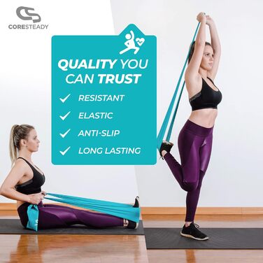 Гімнастичні еластичні стрічки Coresteady для чоловіків і жінок, набір з 4 фітнес-резинок 2 м для силових тренувань, пілатесу, йоги та реабілітації, з інструкцією